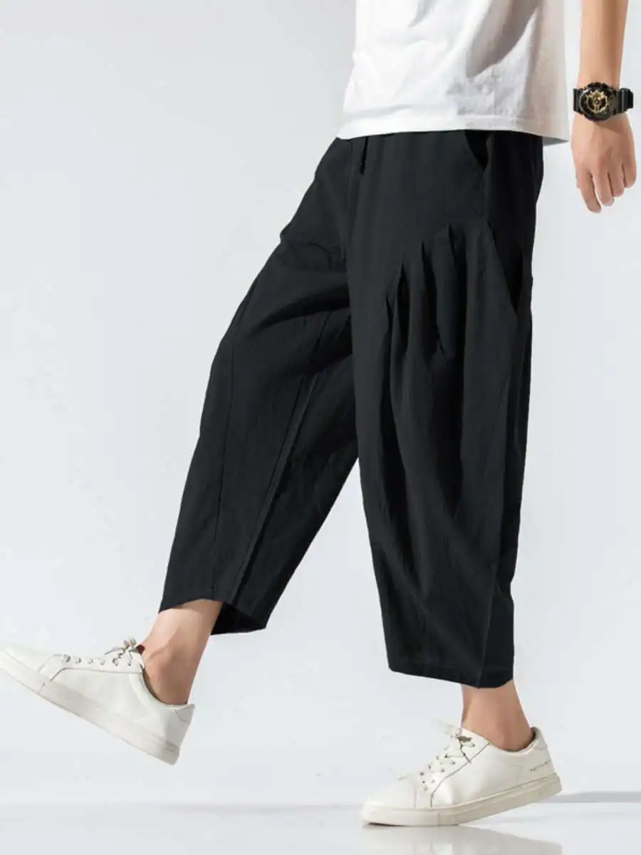 

Новые мужские льняные хлопковые повседневные брюки свободного кроя, длинные брюки-фонарики, большие размеры, летние, тонкие, прямые, без эластичной резинки