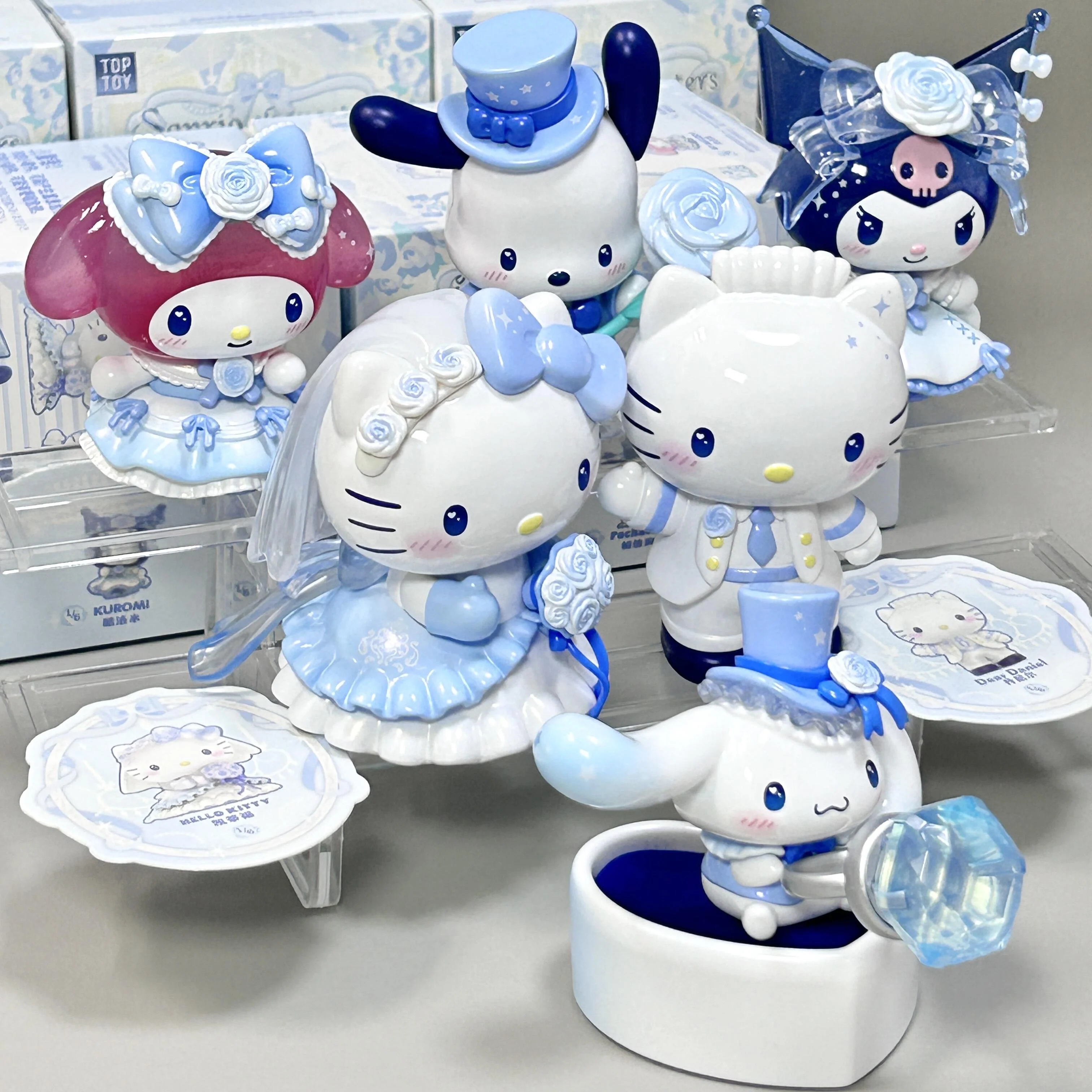 

TOPTOY Sanrio романтическая свадебная слепая коробка-Hello Kitty Cinnamoroll свадебное платье кавайная фигурка, подарок на день Святого Валентина для пар