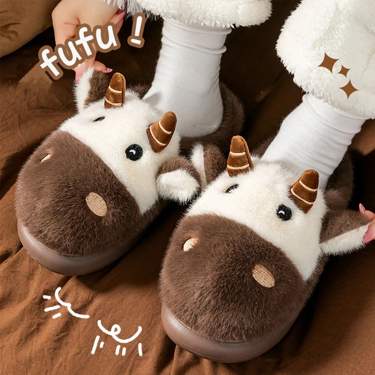 

Женские хлопковые тапочки с милым мультяшным рисунком теленка, новый парный стиль, домашние плюшевые осенние и зимние женские хлопковые тапочки