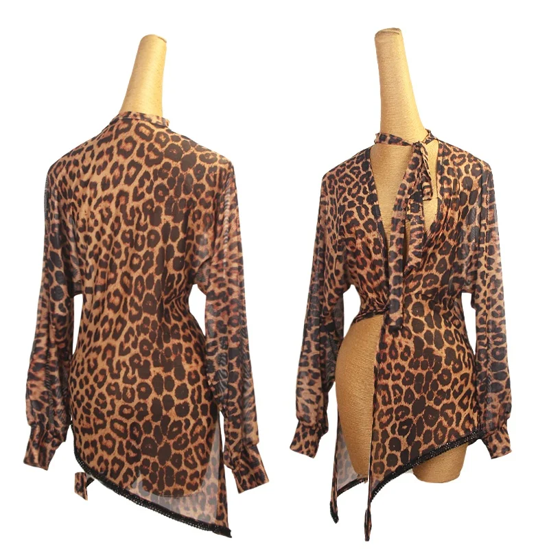 Latein-Tanz-Übungsoutfit für Damen, sexy, langärmeliges Oberteil mit V-Ausschnitt, für Erwachsene, Tango, Chacha, Samba, professionelle Übungsoberteile