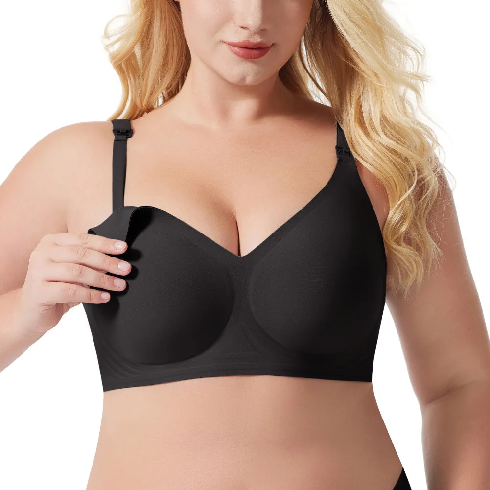 plus Size Seamless Maternity Nursing Bra Front Button Wire-Free Postpartum Breastfeeding Underwear Easy Lactation Support