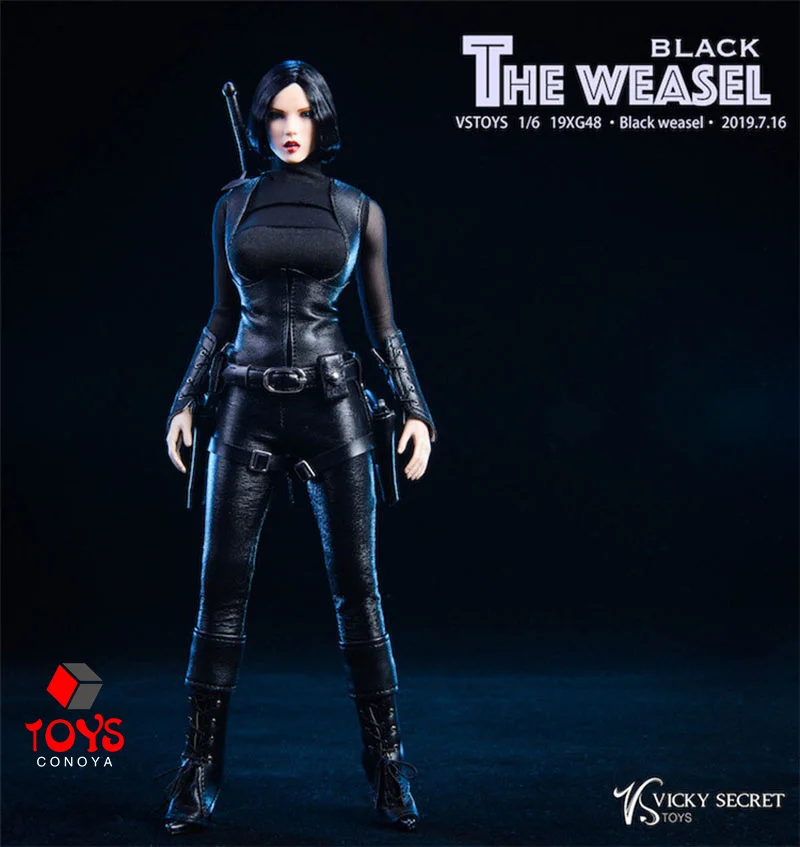 VSTOYS 19XG48 1/6 Female The Black Weasel Head Sexy Cool PU Leather Clothes Suit Accessory for 12\'\' S12D Action Figure Body