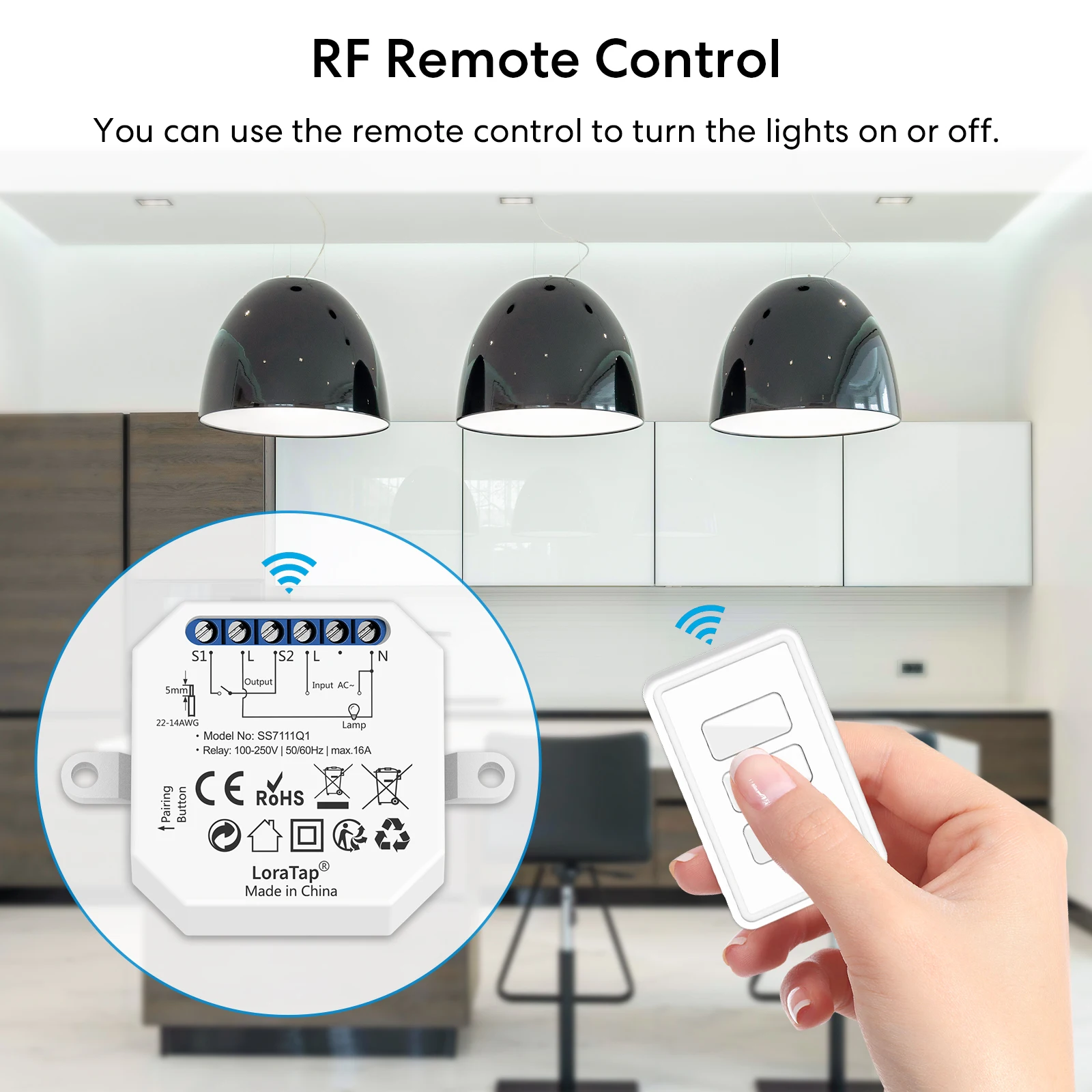 LoraTap 10A Wireless Socket Switch Relay Module RF 868Mhz Remote Control ON/OFF with Magnetic Remote Base Easy to Install