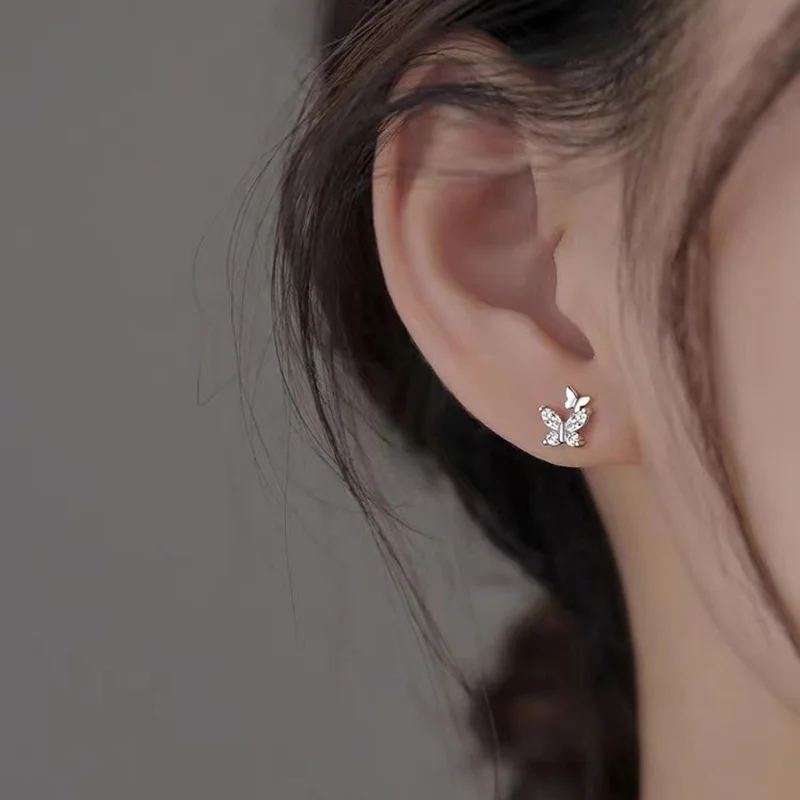 925 Sterling Silver Sparkling Zircon Butterfly Mini Hoop Earrings For Women Party Classic Fine Jewelry Insect Accessories