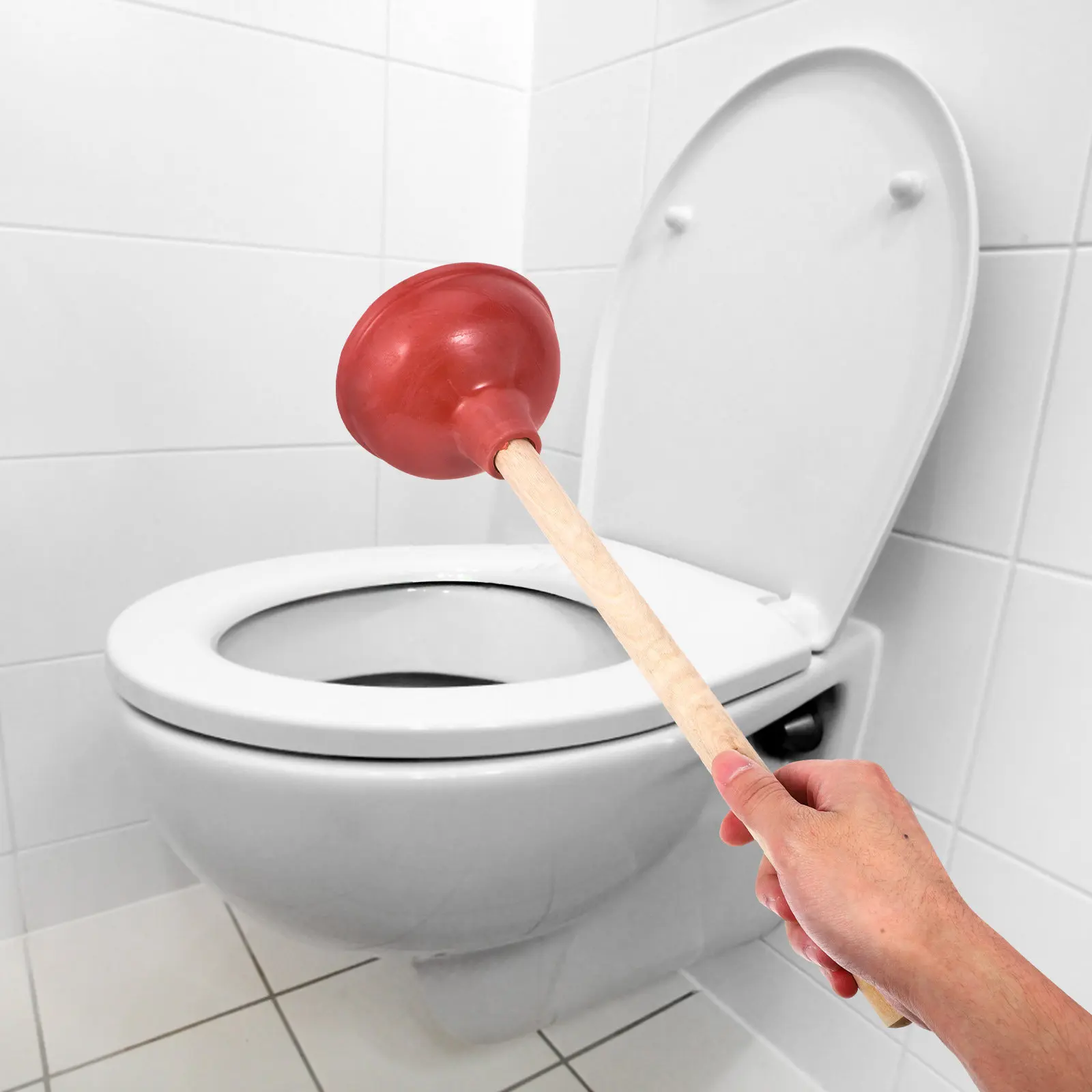 

2Pcs Toilet Plunger Set Premium Rubber Suction Cup with Ergonomic Wooden Handle for Bathroom Kitchen Clog Removal Sewer Cleaning