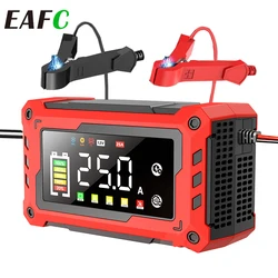 EAFC 12V-24V Car Battery Charger 15A 25A Pulse Repair Large LED Display Smart Charger Battery for Car Motorcycle Old Batteries