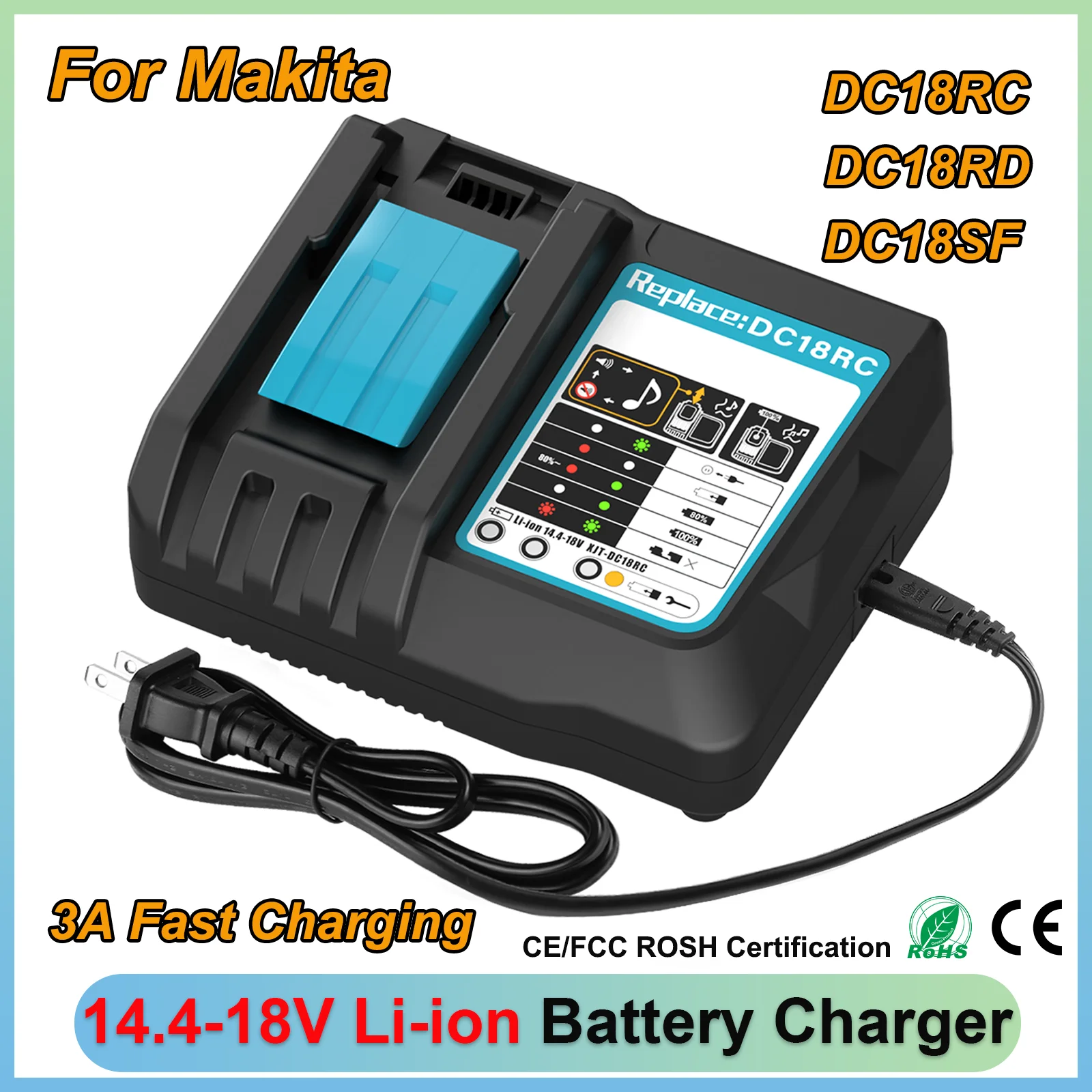 

DC18RC Li-ion Battery Charger for Makita 18V BL1830 BL1815 14.4V BL1430 Charger Fast Charging DC18RCT DC18RA Power tools Charger