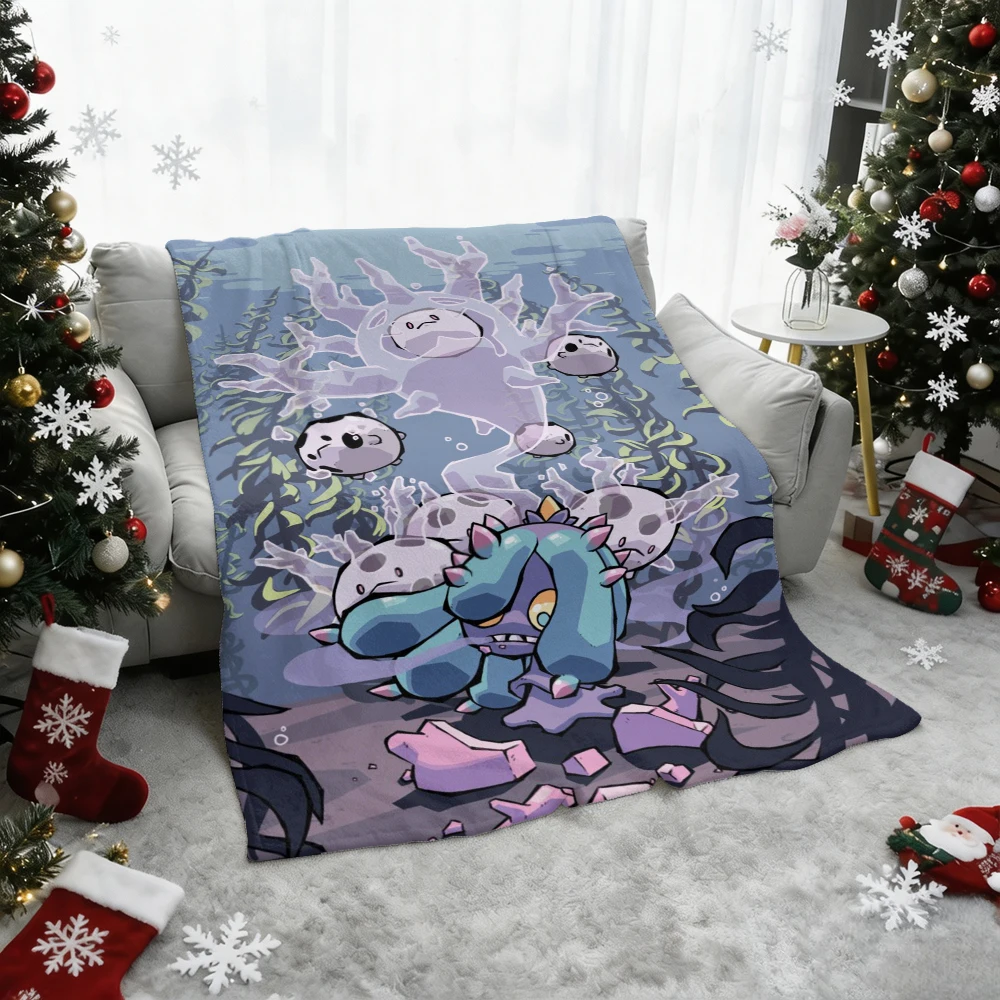Pokemon Pikachu Gengar Bulbasaur Charmander Squirtle Psyduck Flannel Throw Blanket Soft Warm Blanket for Sofa Bed Home Decor Gif