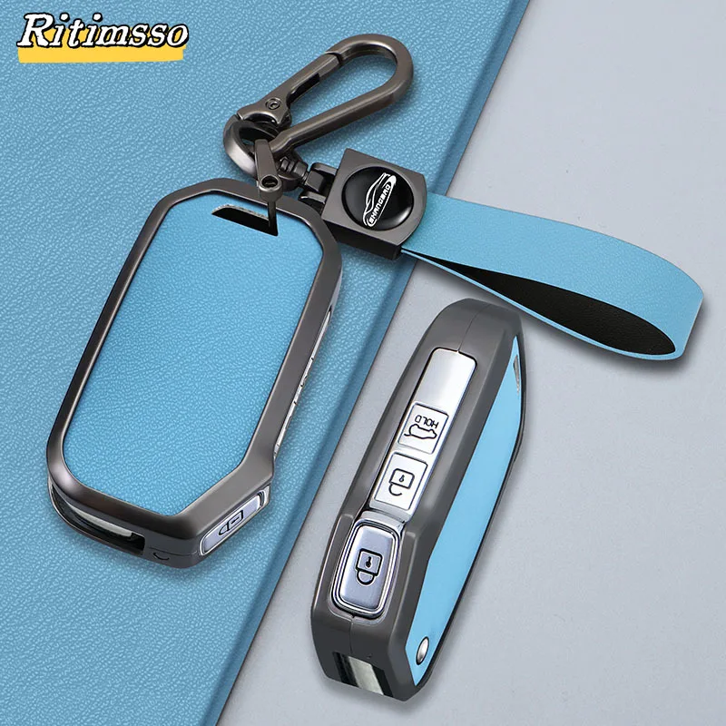 Zinc Alloy + Leather Car Key Case Cover For KIA Ceed 2023 CD Forte 2018 2019 2021 Cerato 2019 K3 Gt Seltos Sportage 2020 Sorento