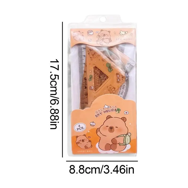 Capybara Geometry Ruler Set 4X Capybara Protractor Straight Triangle Ruler Set Student Math Geometry Tool Set For School And