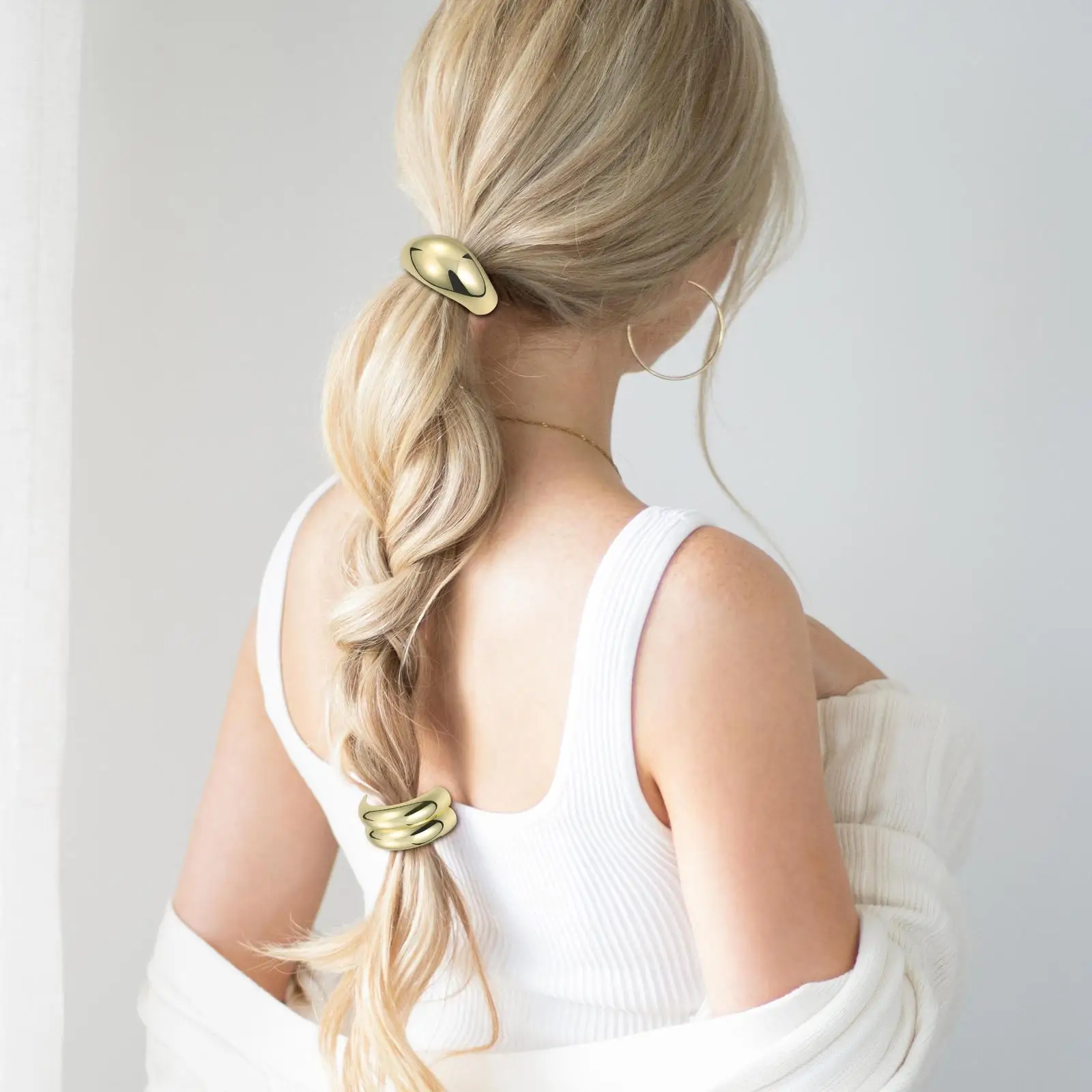 3 pcs Geometric Elastic Hair Cuff Ponytail Holder Hair Ties Metal Hair Rope Tie Bands for Women Girls Hair Accessories