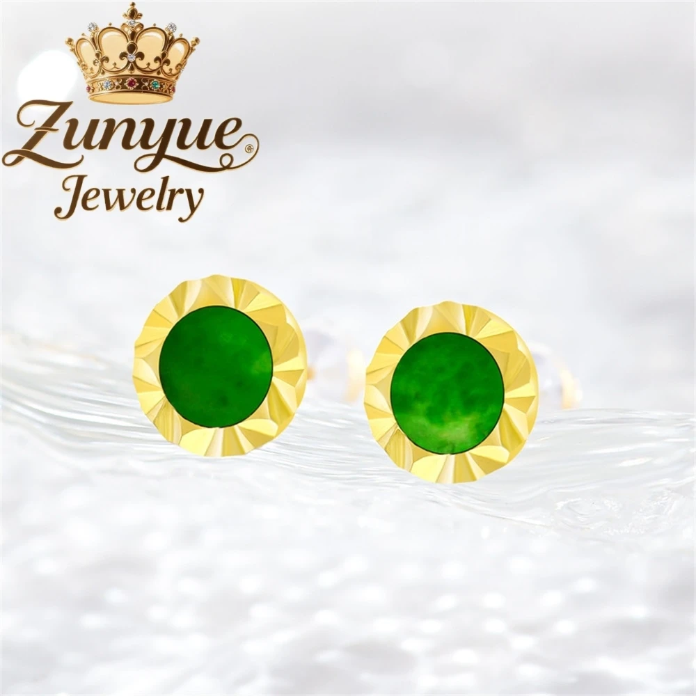 Natural Genuine A-Grade Ice-Colored Jadeite Green Carvings Ear Ring S925 Silver Fashionable Luxurious Quality Fine Jewelry Gift