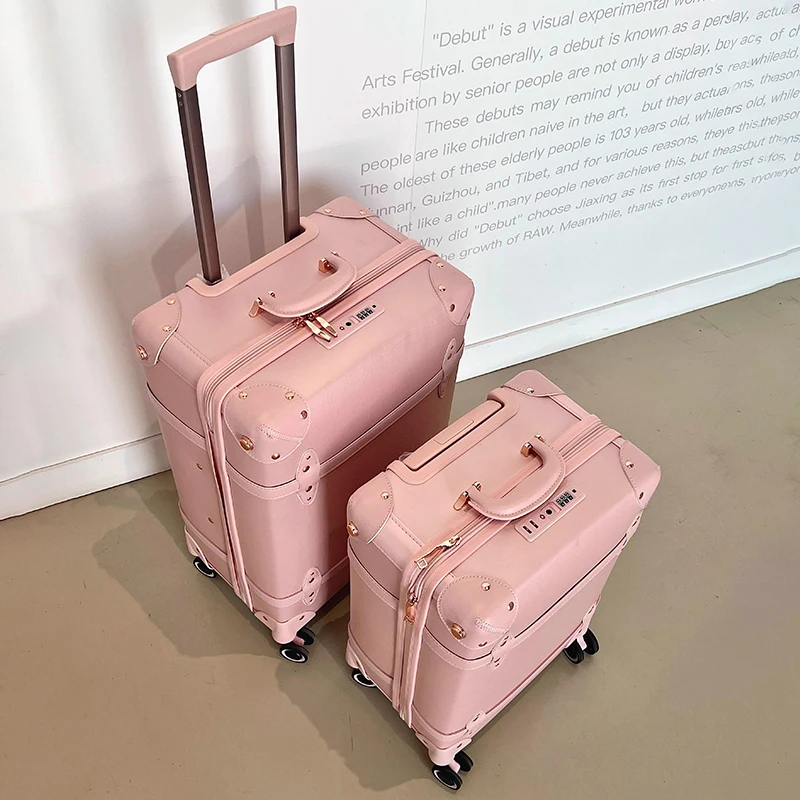 Vintage Pink Luggage 20" 24" Boarding Advanced Suitcase Rolling Travel Bag 28 inch Trolley Case Academy Girl Bag Suitcases Set