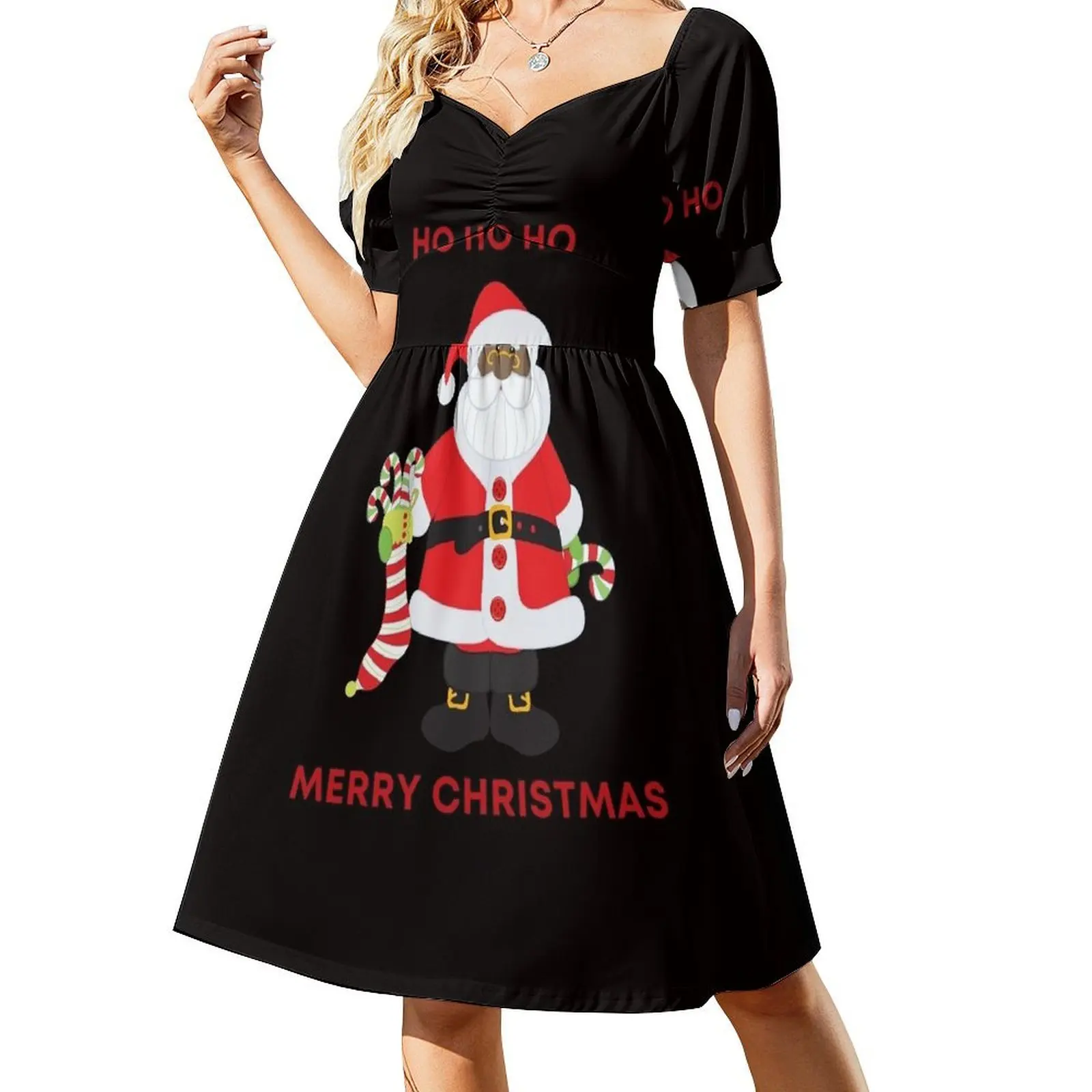 

African American Santa Claus Ho Ho Ho Merry Christmas Xmas Short Sleeved Dress Women's skirt dresses summer woman 2025 Dress