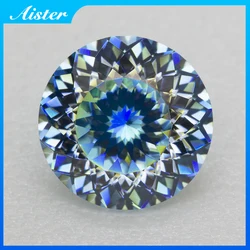 Aquamarine Round 100 Faceted Cut Moissanite Loose Stone Diamond Russian Bird's Nest Cut Moissanite Gemstone With GRA Certificate