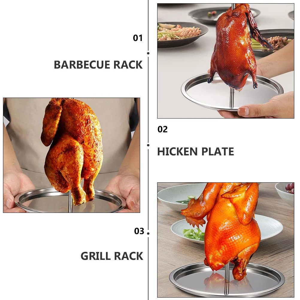 1 PCS Premium Stainless Steel Chicken Roasting Rack Barbecue Stand Ergonomic Design Easy Assembly Detachable BBQ Grill for Home