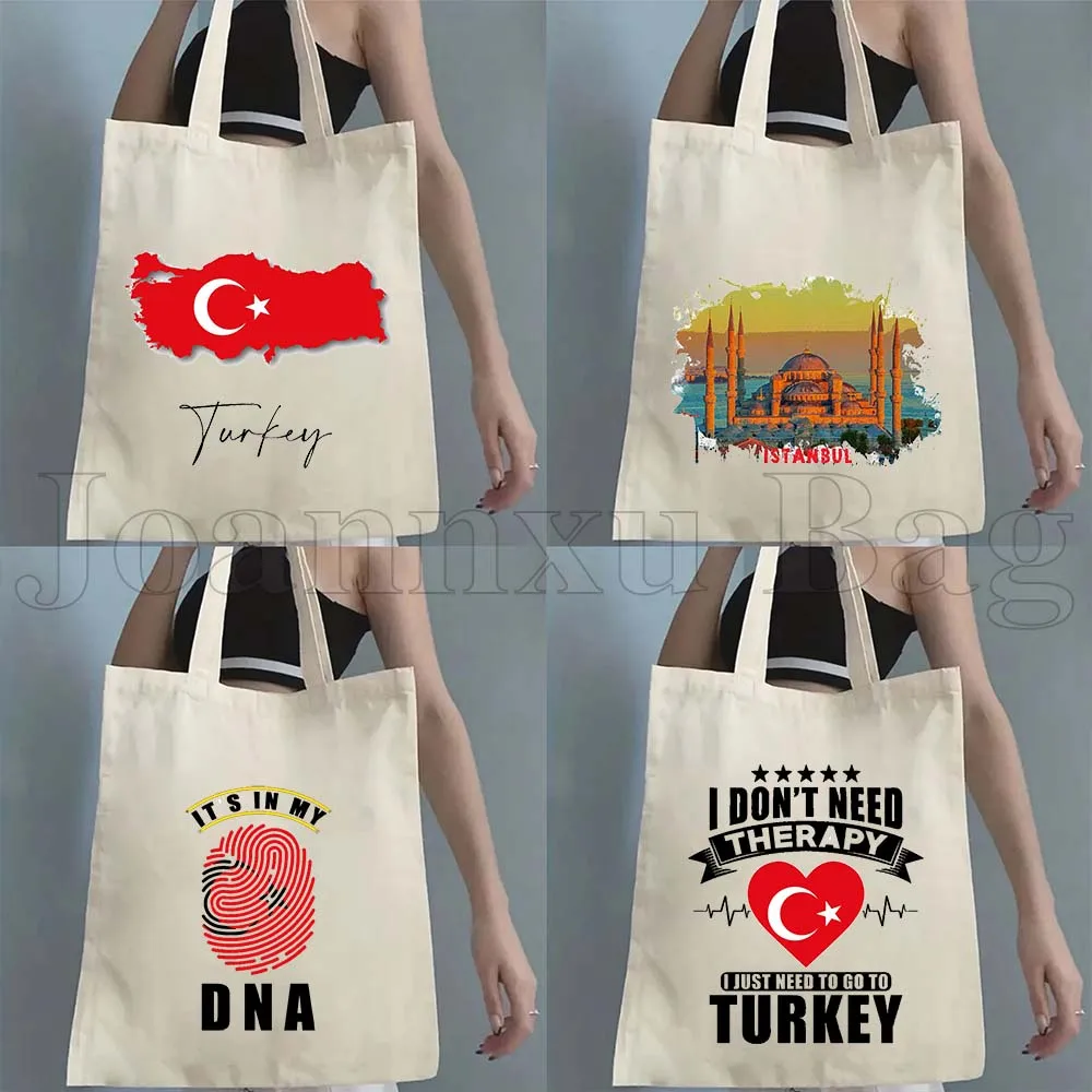 

Istanbul Turkey Mosque Country Map Flag Gifts Love Heart Cute Canvas Tote Bag Casual Shopper Womens Handbag Reusable Grocery Bag