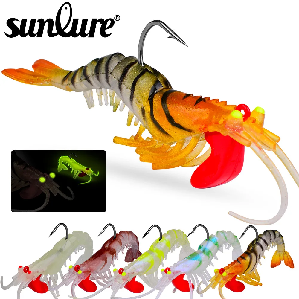 6g 13g 19g 1pcs Soft Silicone Shrimp Lures Sea Fishing with Luminous Prawns Soft Bait Perch Sea Bass Shrimp bass Bait