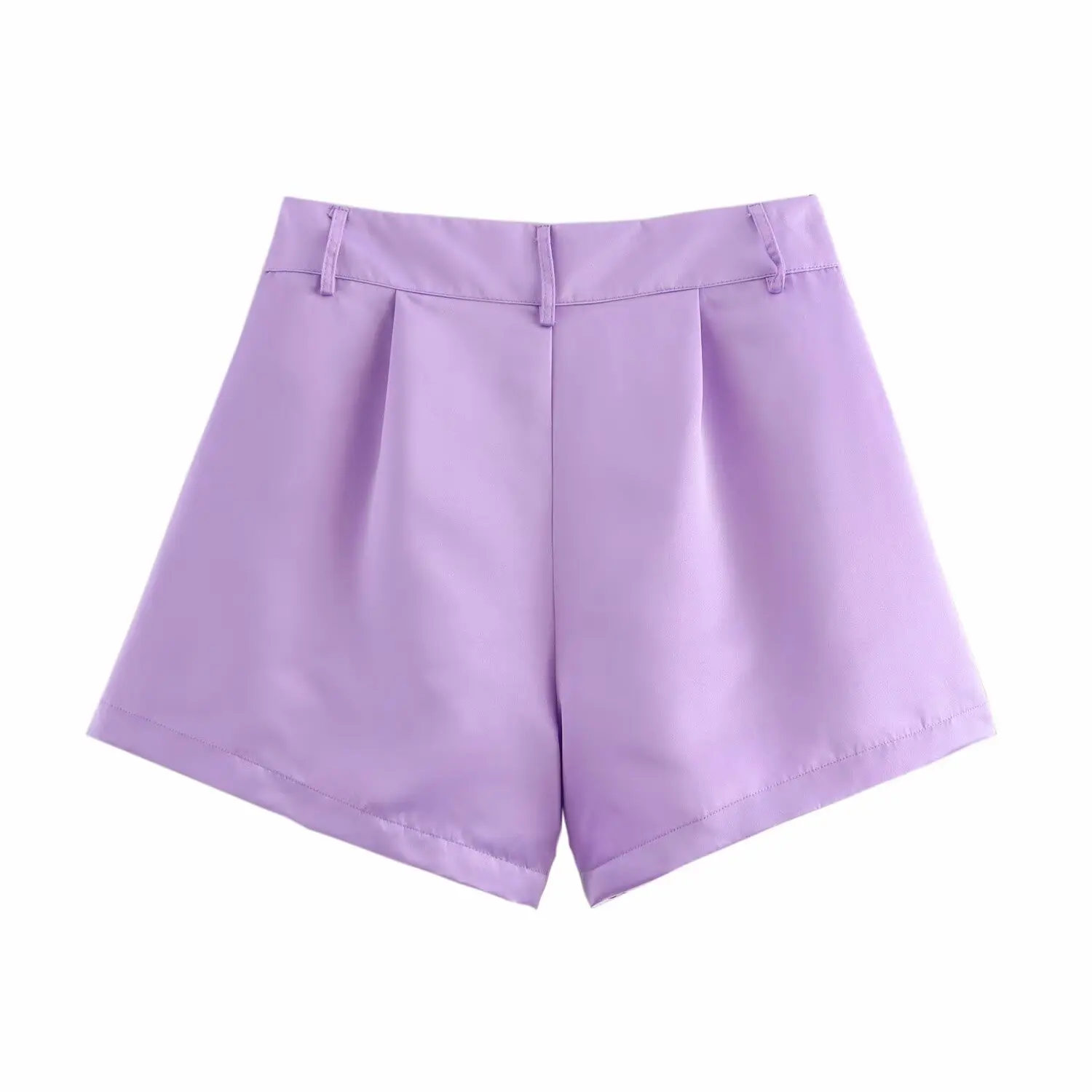 ファッショナブルなハイウエストバックルショートパンツ レディース 秋の新作 マルチカラー ストレートレッグパンツ ジッパー開閉 ポリエステル繊維