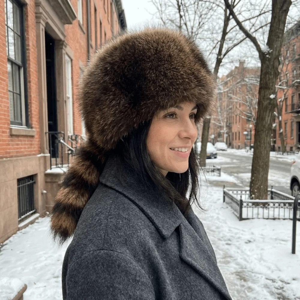 Cozy Thickened Raccoon Tail Hat Comfortable Flat Top Faux Fur Beanie Warm Windproof Ear Protection Hat Outdoor Activities