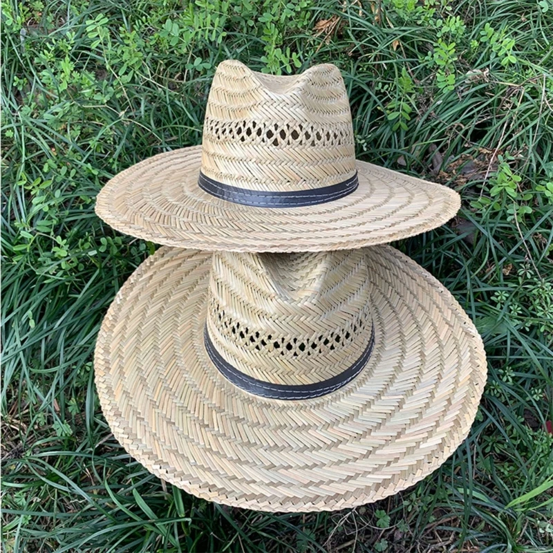 Handmade Straw Hat Wide Border Hat Crochet Travel Bucket Hat Sun Protecting Hat for Adult Children Man Women