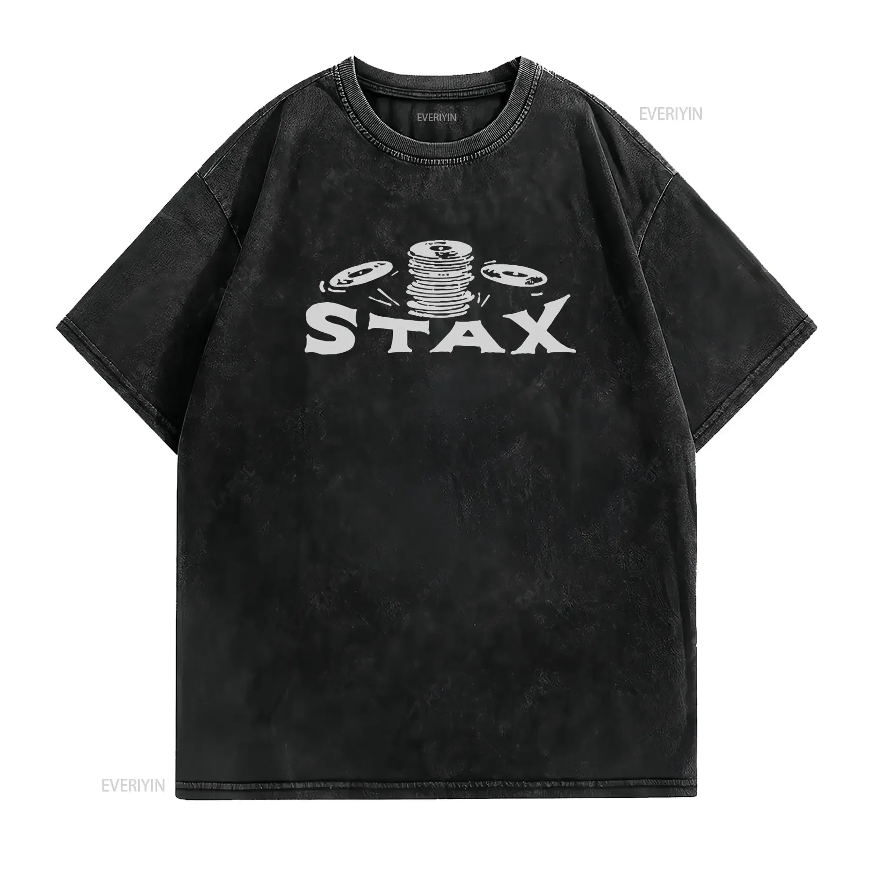 Retro Streetwear Funny STAX Pancake Stack Print Casual T Shirt vintage Washed Breathable Stretched Slightly graphic Versatile
