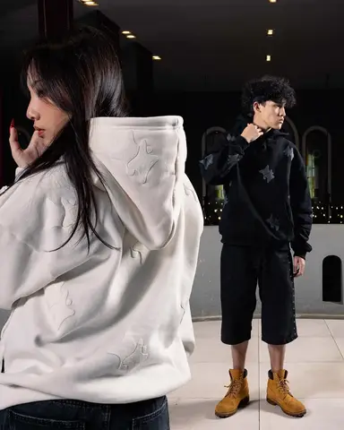 Y2K Retro Boxy Hoodie Stjärnmönster 3D Mönster Tryckt Sweatshirt High Street Hiphop Streetwear Överdimensionerad Lös Pullover Herrkläder 10 best sales huvtröja med boxig passform - №5