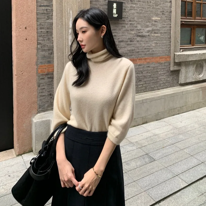 

Faionable Women's Knitwear Chic Winter New Retro Simple High-End Feeling Overhead Seven-Quarter Sve Sweater