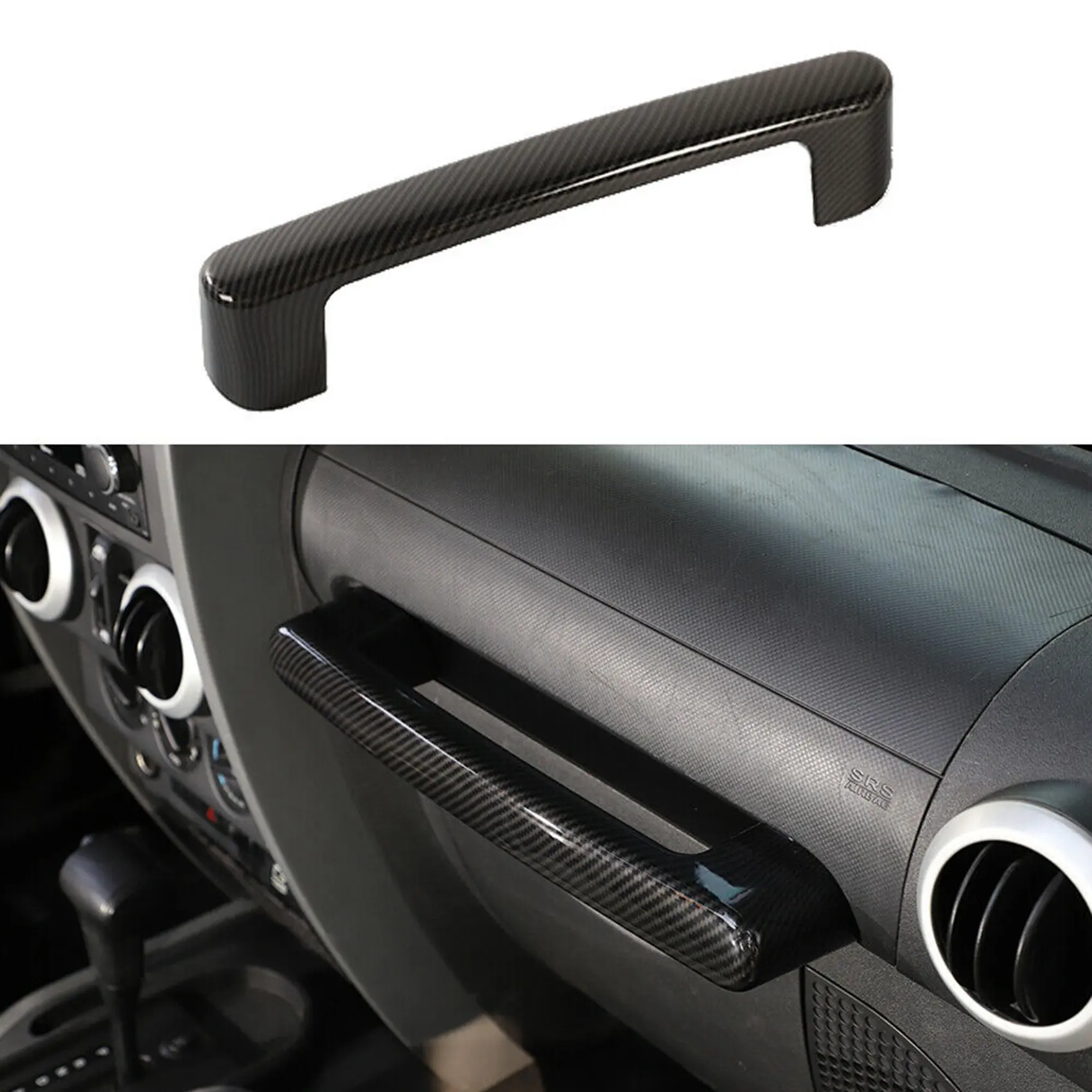 ABS fibra de carbono passageiro Grab Bar guarnição capa, Jeep Wrangler JK, 2007-2010