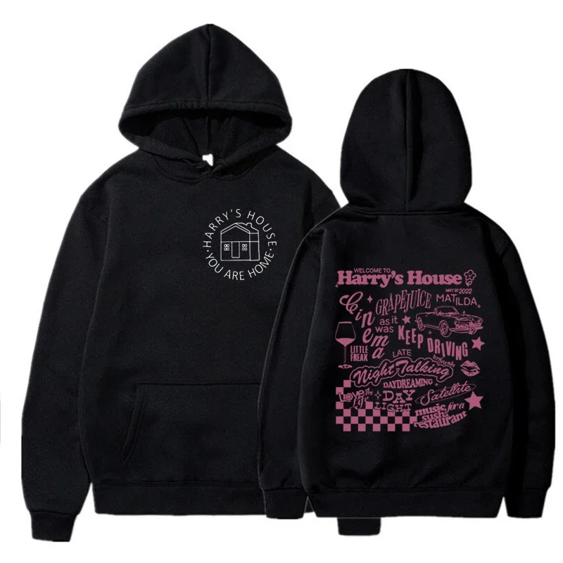 Mens Women Reversible Print Vintage Harrys House Hoodies Welcome to Harrys House Hs Graphic Print Pullovers,Oversized Sweatshirt