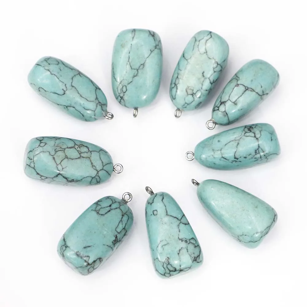 

New Natural Stone Turquoise Irregular Shape Ore Cure Pendant Reiki Charm Diy Necklace Jewelry Making Accessories Wholesale 12Pcs