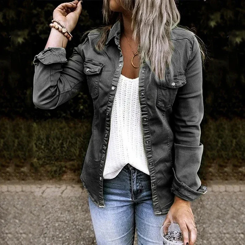 Veste en jean avec fourrure pour femme, veste en jean noire, chemise en jean mi-longue, manteau amincissant monochrome, mode, nouveau