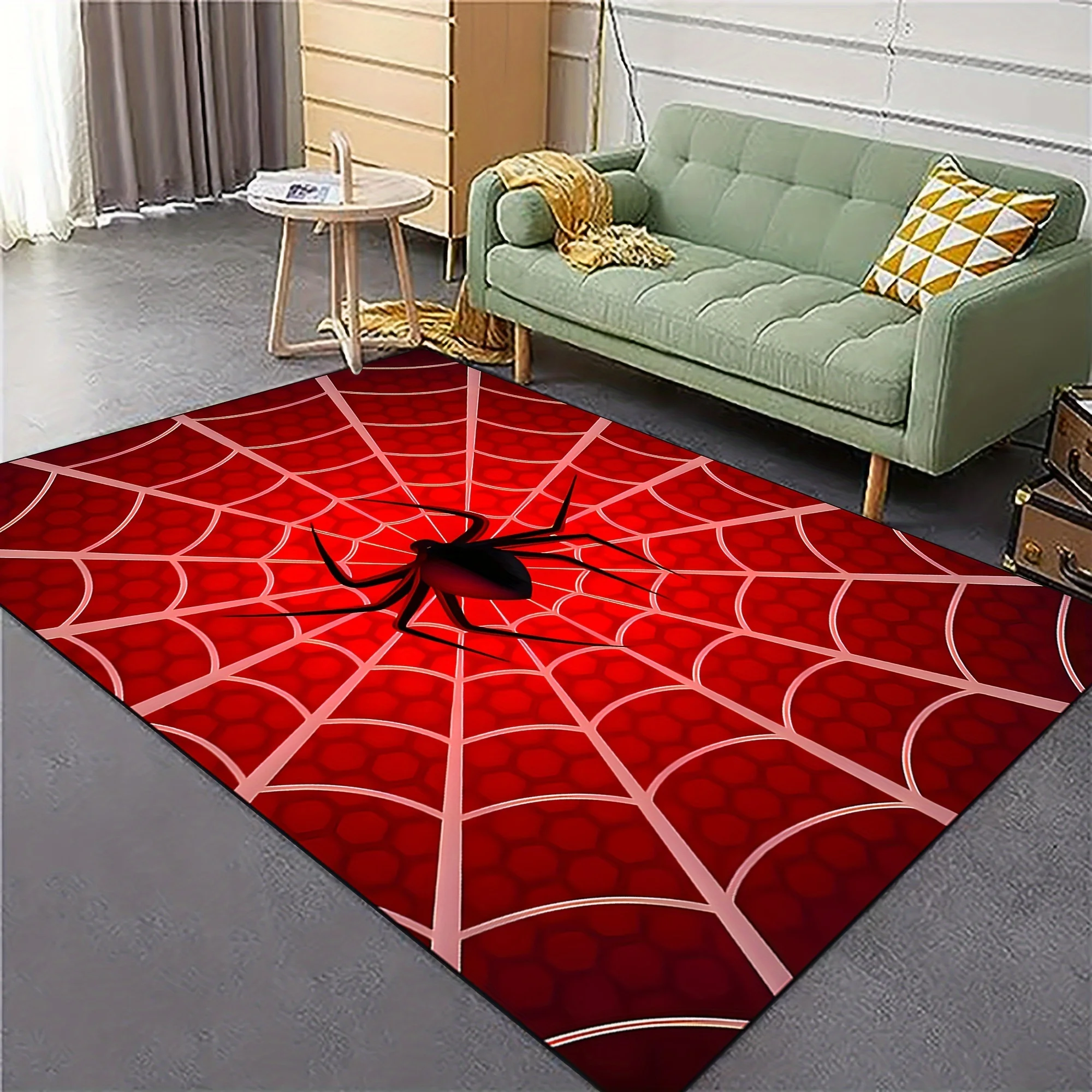 3D Visual Spider Web Pattern Area Rug – Non-slip, Washable Floor Mat for Living Room, Bedroom, Playroom, Boy Room Decor