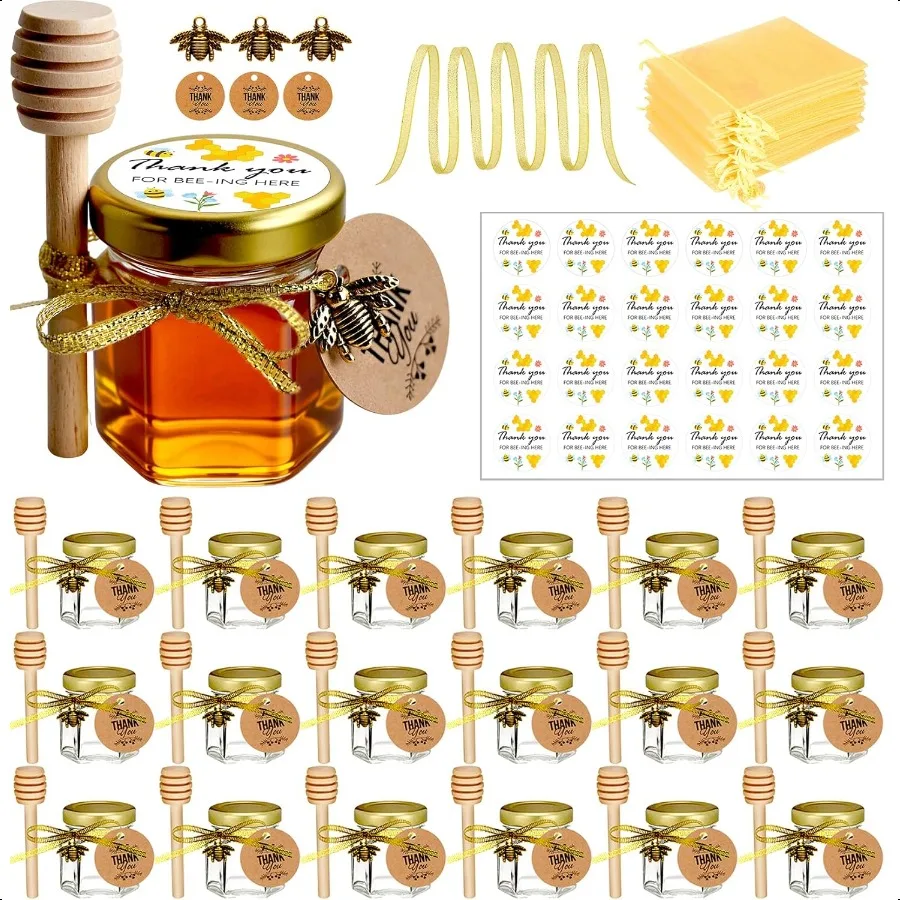 

Honey Jar Mini Honey Jars with Dipper Glass Honey Pot Baby Shower Favors Party Favors and Wedding Favors Hexagon Honey Containe