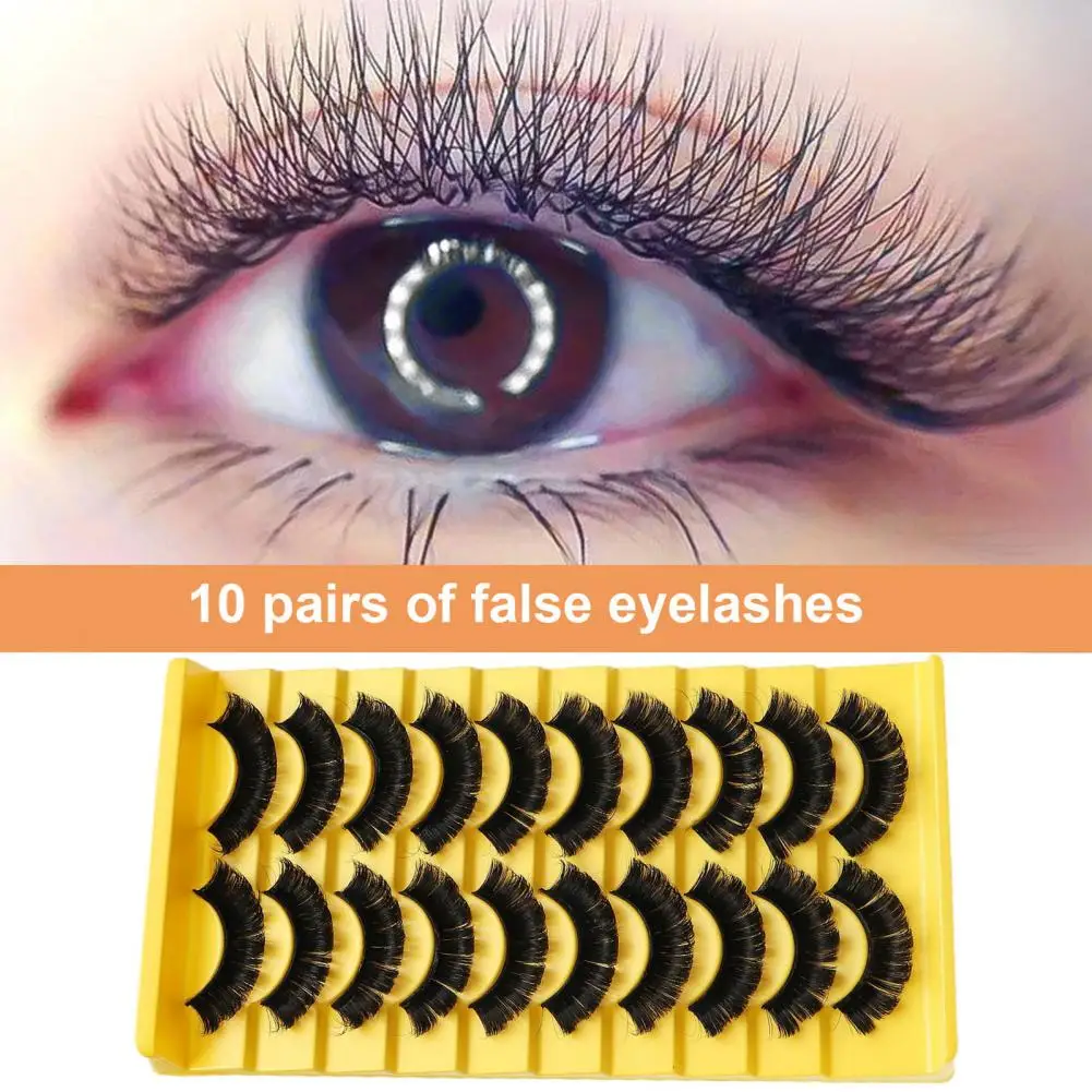 10 Pairs Thick False Eyelashes 3D Effect Realistic Curled Russian Volume Eyelashes Extension Makeup