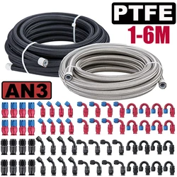 1~6M AN3 3AN Nylon Stainless Steel Braided PTFE Racing Brake Hose E85 Fuel Oil Cooler Line Pipe Tube Swivel Hose End Fittings
