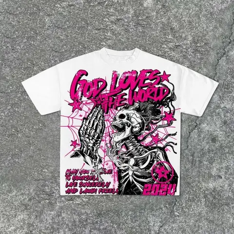 Fashionable new men's personalized skull graffiti print, comfortable and breathable round neck T-shirt outdoor street style top