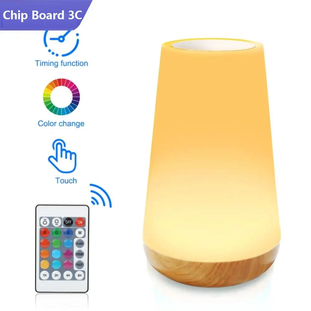 Creative Remote Control Wooden Pattern Touch Night Light Photography Desk Lamp Bedroom Bedside Colorful Atmosphere Lamp Yes