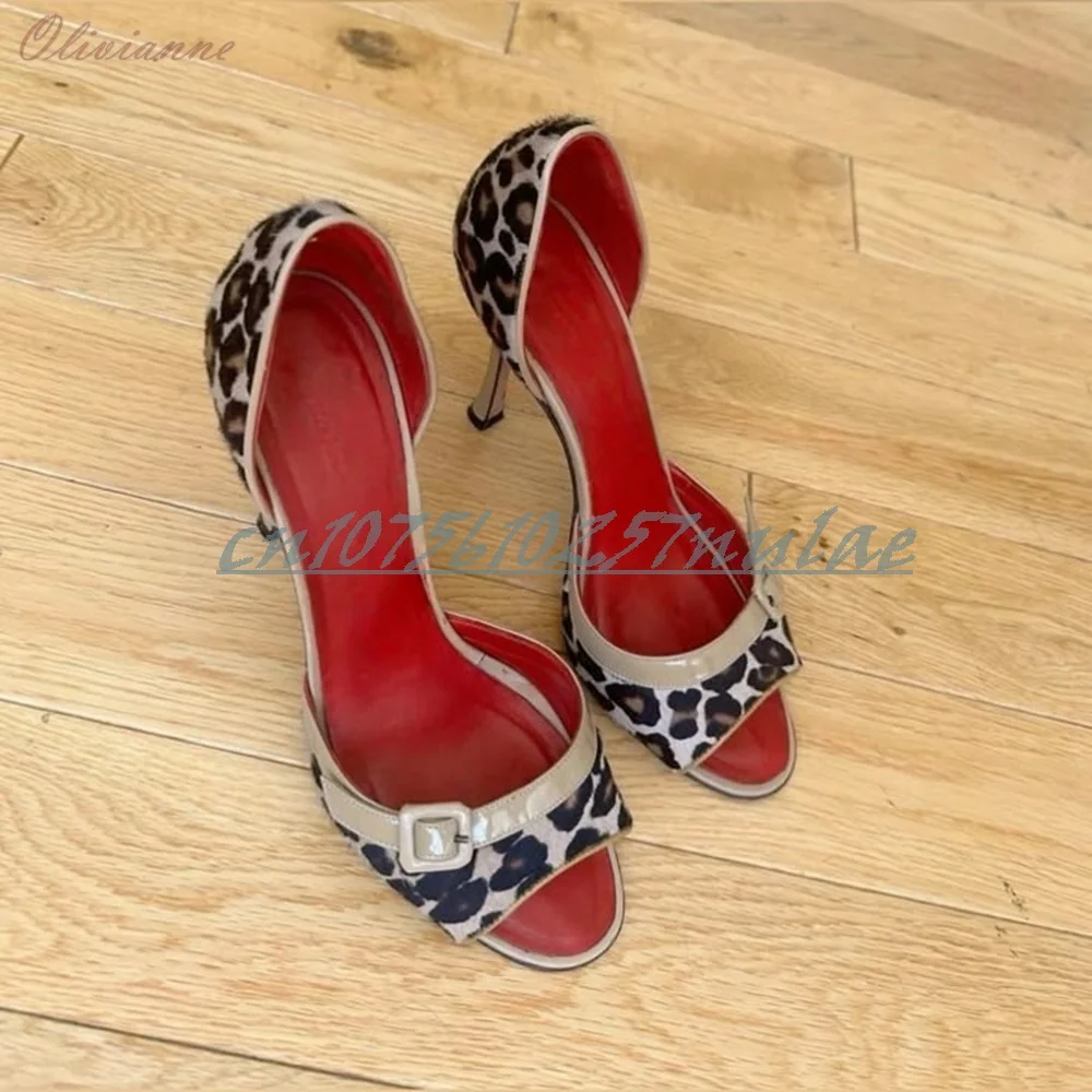 

Mixed Color Leopard Print Peep Toe Sandals Shallow Slip-on Stiletto High Heel Sexy Women Shoes 2025 Summer Zapatos Para Mujere