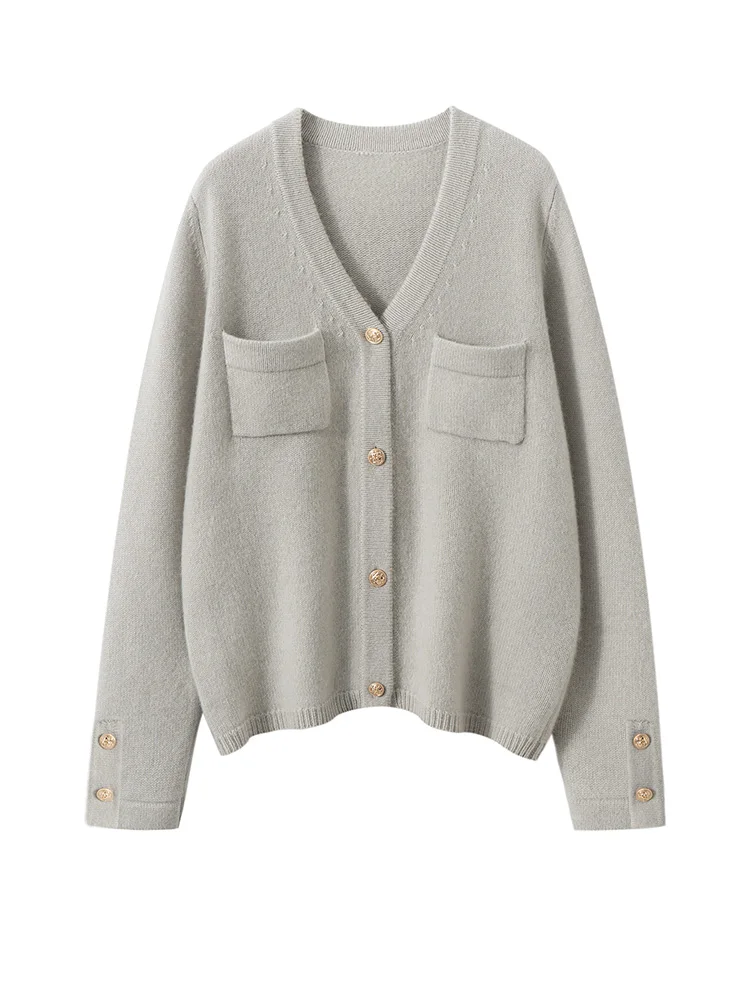 Grosso elegante graça cardigan feminino sexy com decote em v design 100% camisola de caxemira outono inverno quente macio versátil roupas topos