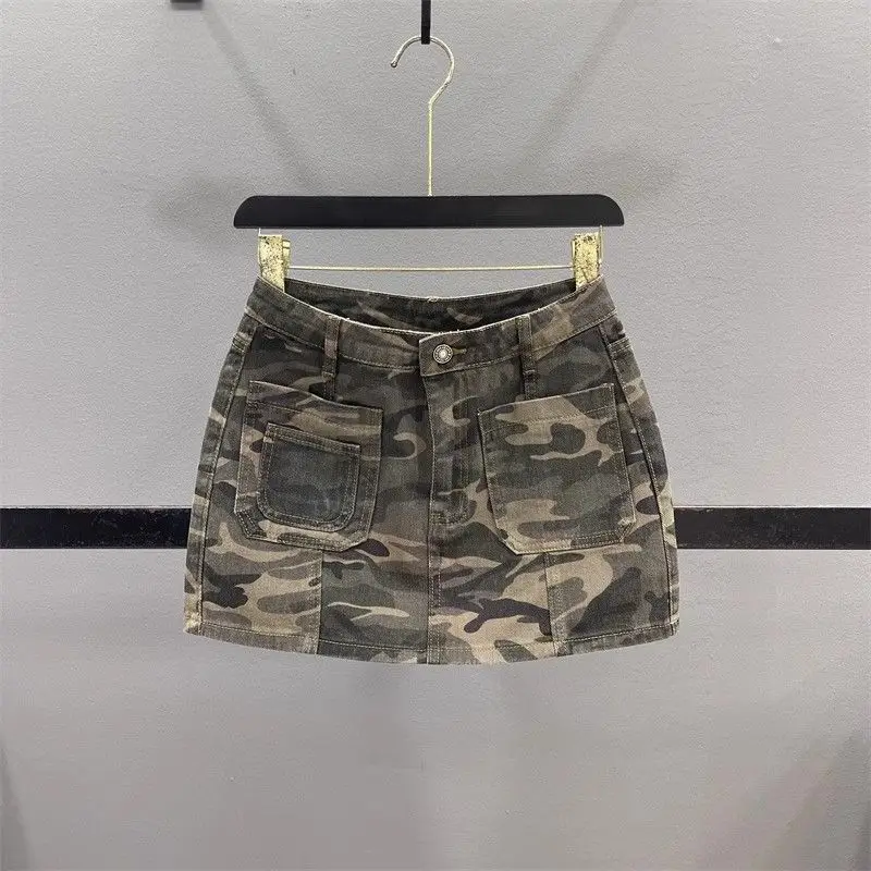 

American Vintage Camouflage Denim Skirt For Women Fashion Slim Fit Bodycon A-line Skirts 2025 Summer New Faldas Sexy Mujer