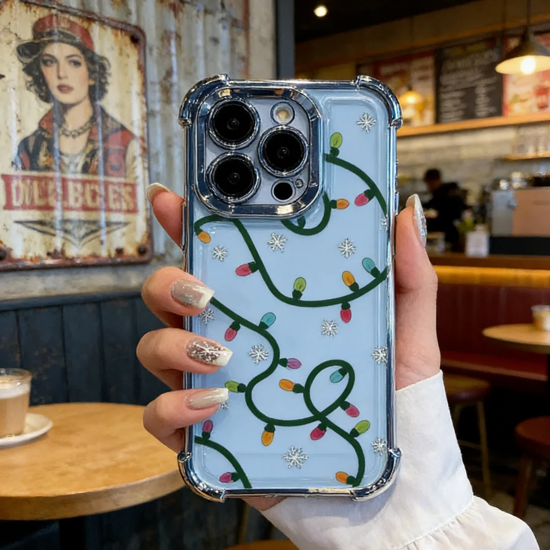 

Chrome Transparent Case for iPhone 11 12 13 14 15 16 17 Air Pro Max Plus Camera Protection Bumper for Male Female Winter Flower