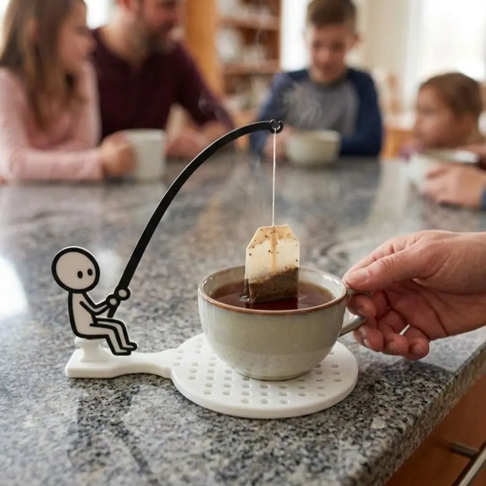 Portable Fishing Man Tea Bag Holder Heat-resistant Drip-catching Coaster Fisherman Tea Bag Stand Drip-catching Plastic