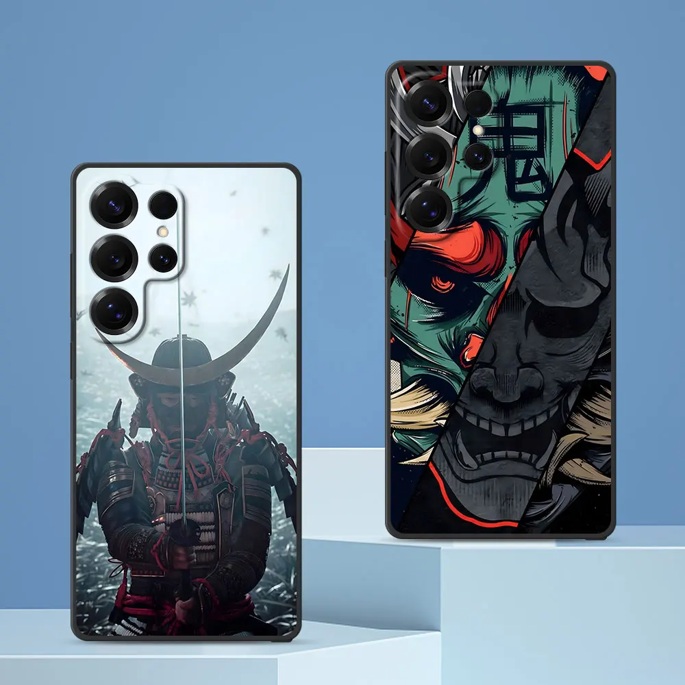 Black Phone Case For Samsung Galaxy S26 S24 S22 S23 S25 S20 FE S7 Edge S9 S10 S21 Ultra S8 Plus TPU Cover Samurai Demon Cool