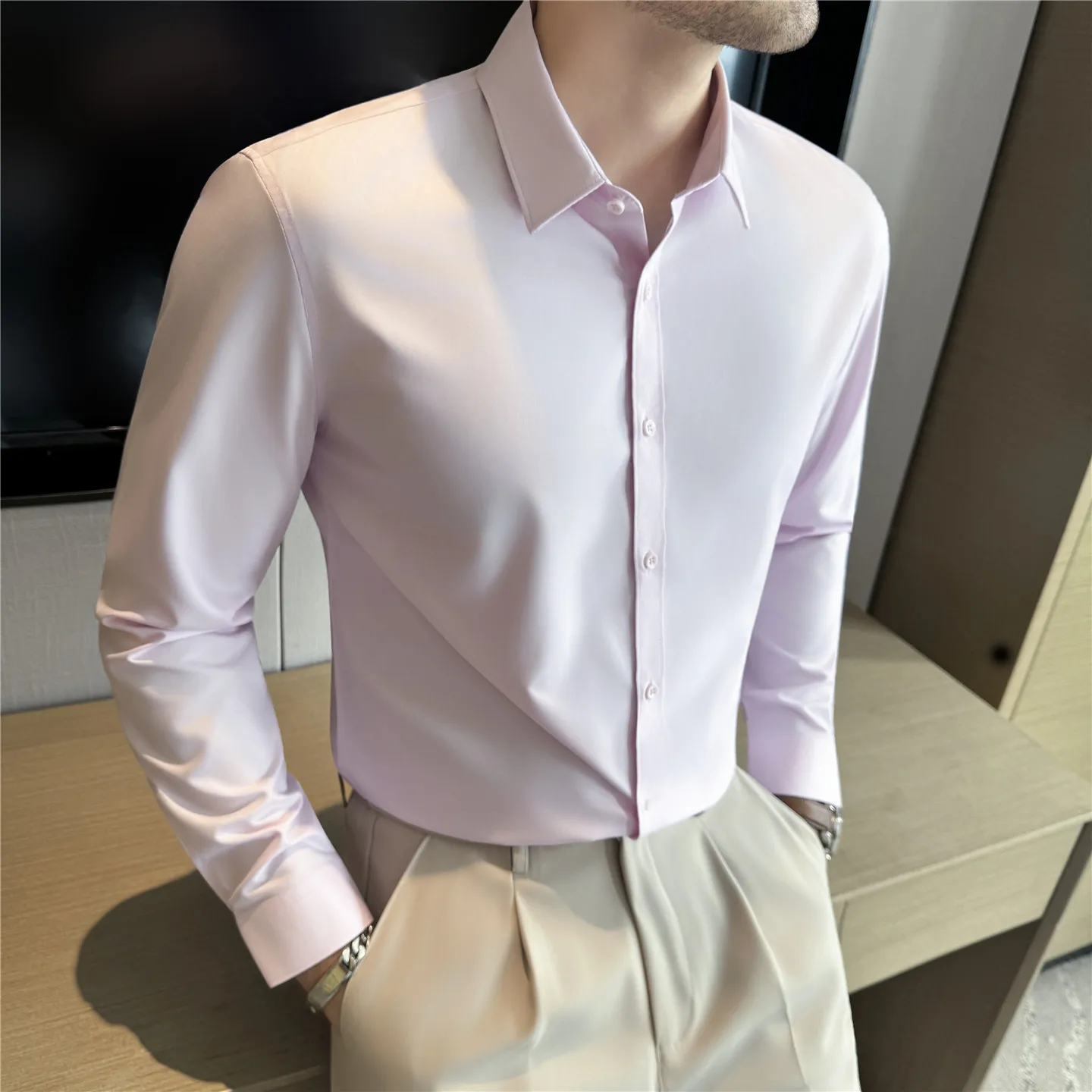 Spring New Arrival Modal Cotton Men's Long-Sleeve Shirt, Asian Fit Slim-Fit Shirts, Suitable for Weddings/Business/Office Wear.