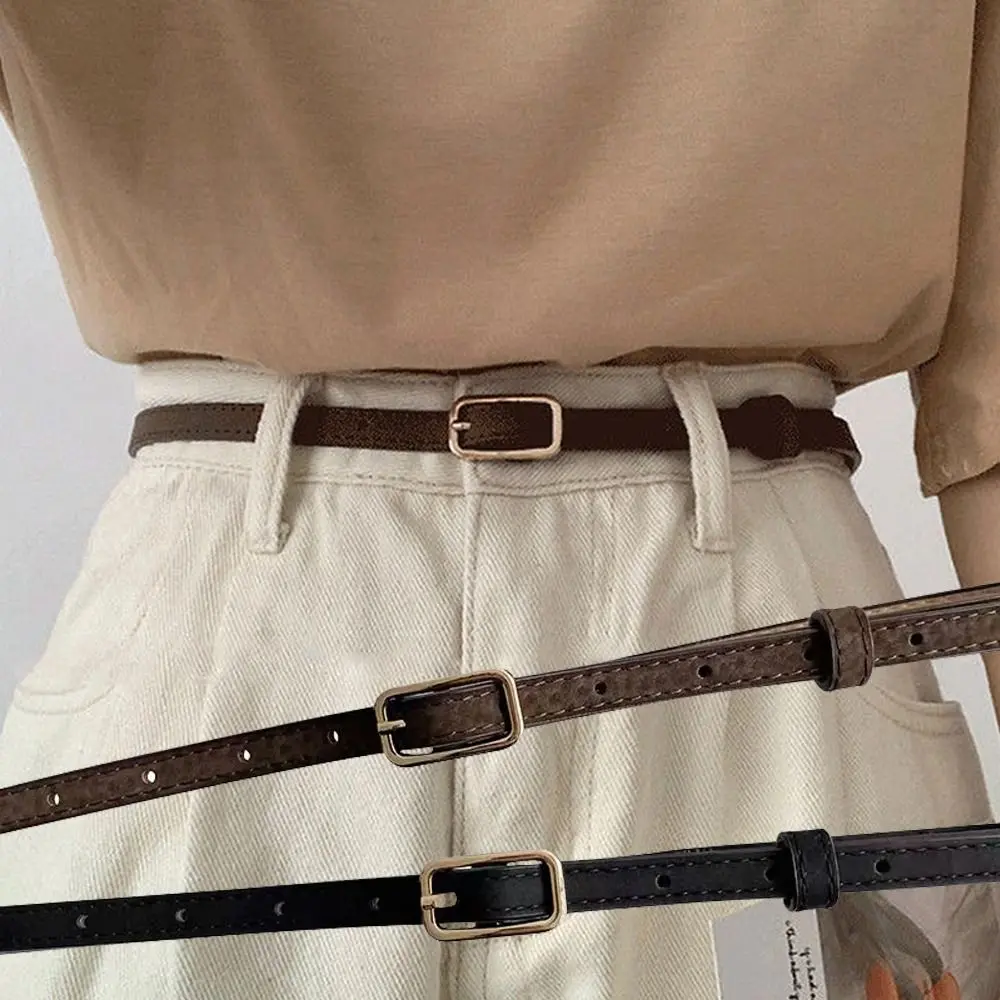Fashion Luxury Design PU Leather Belt Versatile Casual Thin Belts Retro Jeans Waist Belt