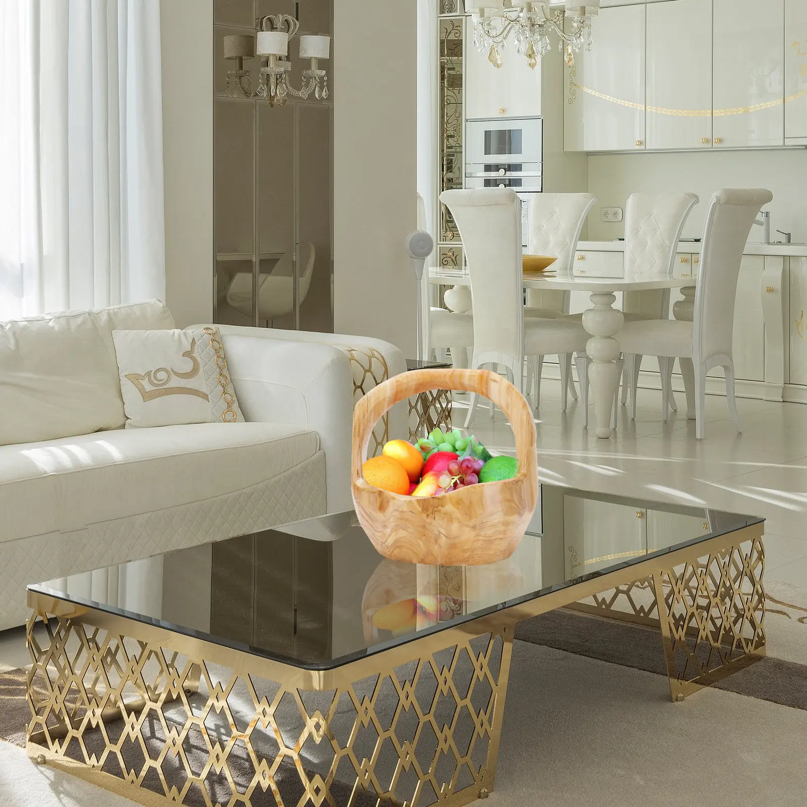 

1Pcs Hand Carved Root Wood Fruit Basket Large Capacity Fruit Tray Snack Plate Dessert Serving Tray Desktop Storage Organizer