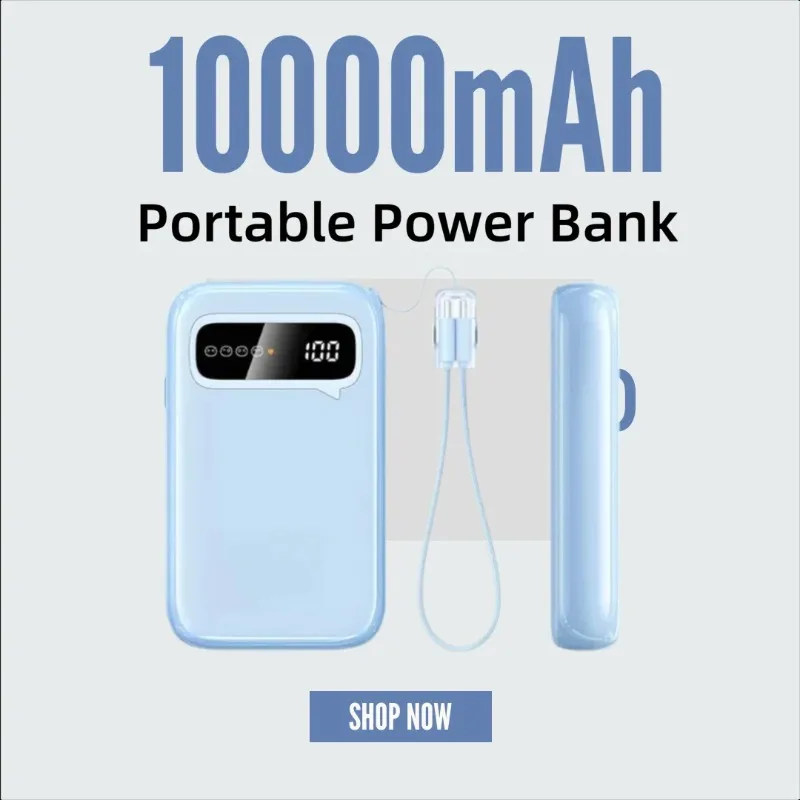 

Портативный блок питания 10000 мАч со встроенными двумя кабелями для Apple, Huawei, специальная быстрая зарядка