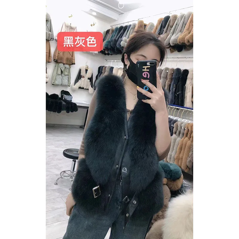 Whole Skin Fox Fur Grass Vest Women's  New Haining Short True Cotton Sheepskin Tank Top Slim Fit and Slim Coat 2024