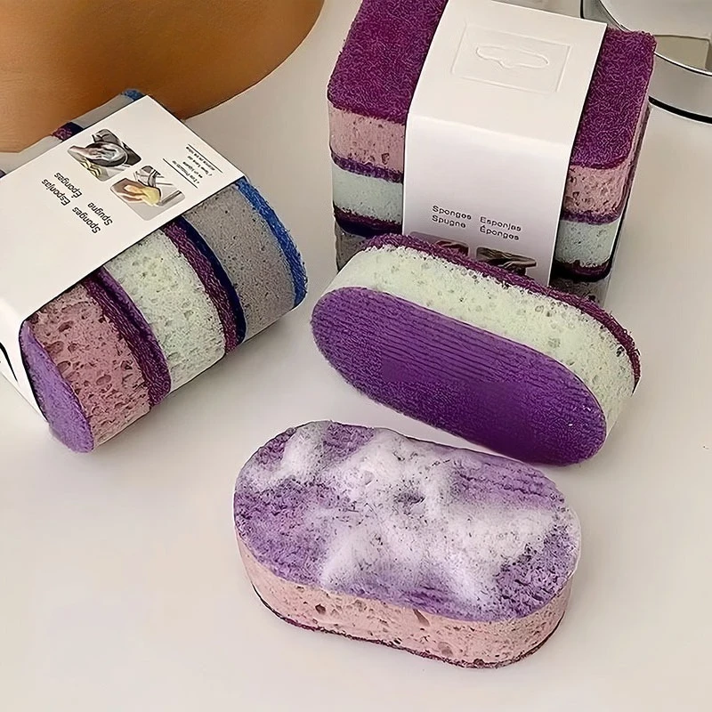 3Pcs Thickened High Density Color Double Sided Kitchen Sponge Scrubber Non Stick Oil Dish Pot Washing Cleaning Sponge Pad Set